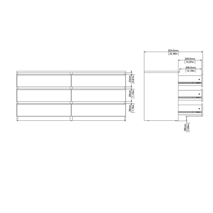 Naia Wide Chest of 6 Drawers (3+3) in White