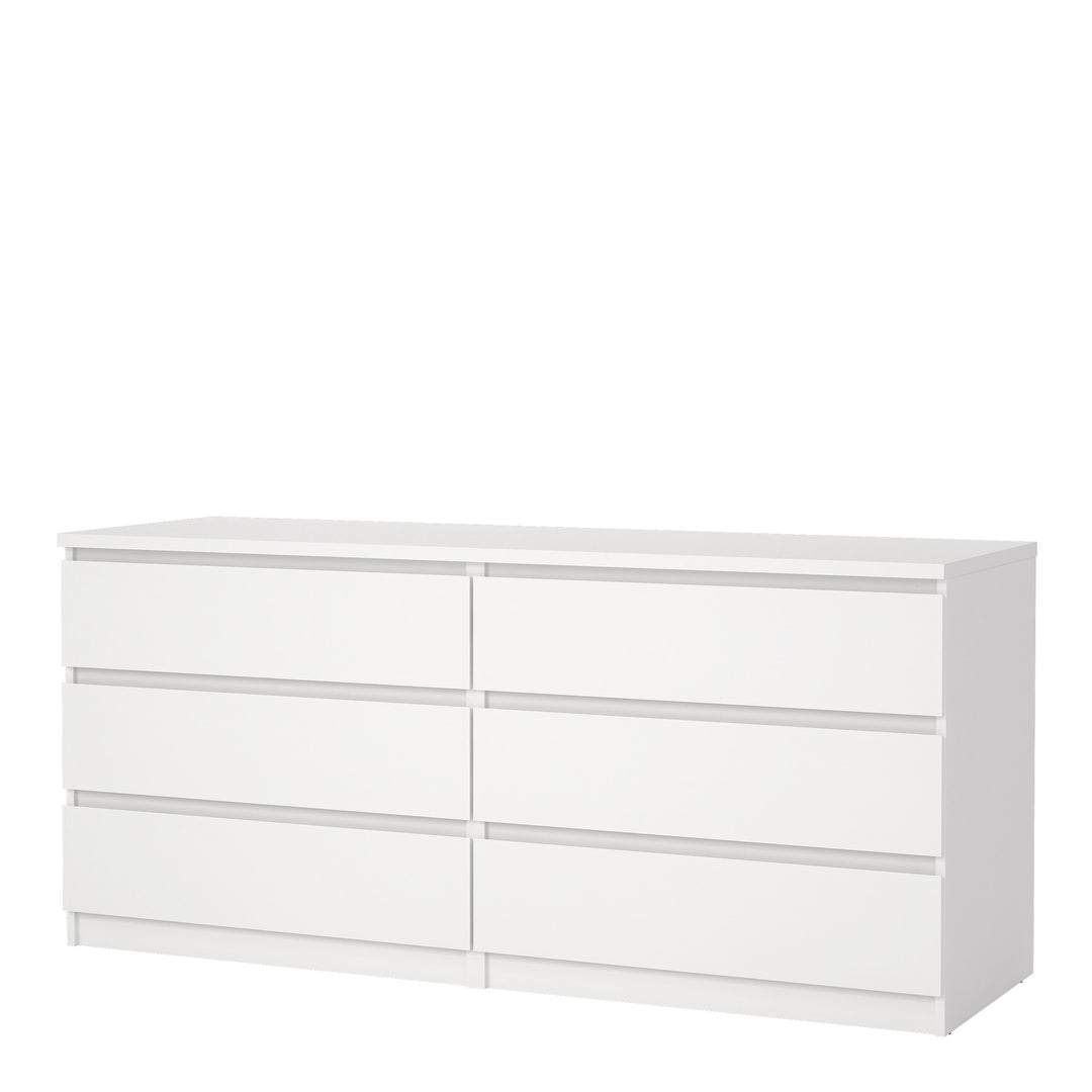 Naia Wide Chest of 6 Drawers (3+3) in White