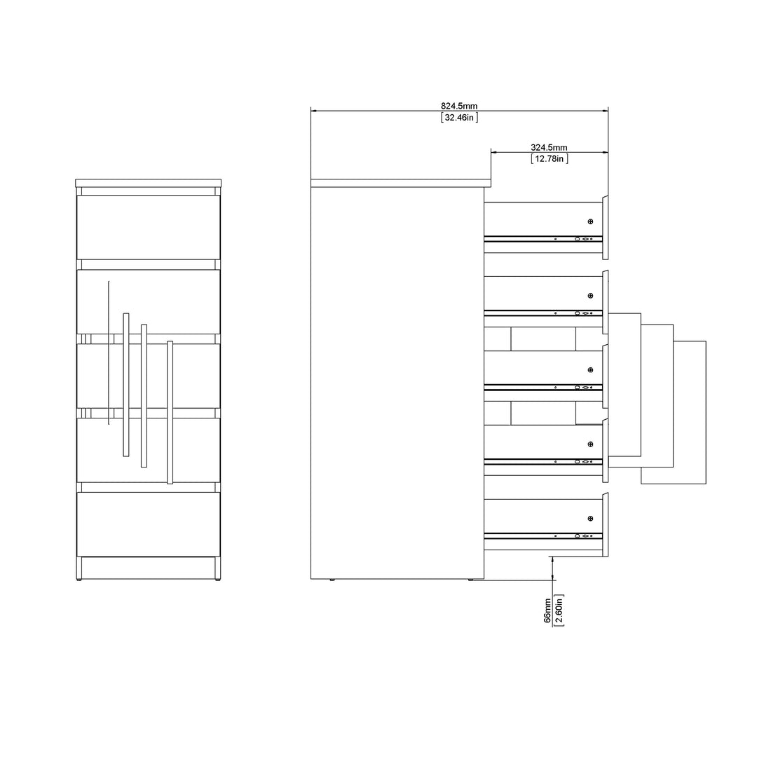 Naia Narrow Chest of 5 Drawers in White