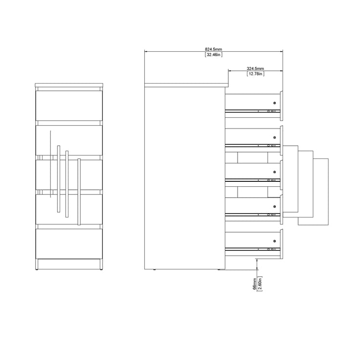 Naia Narrow Chest of 5 Drawers in White