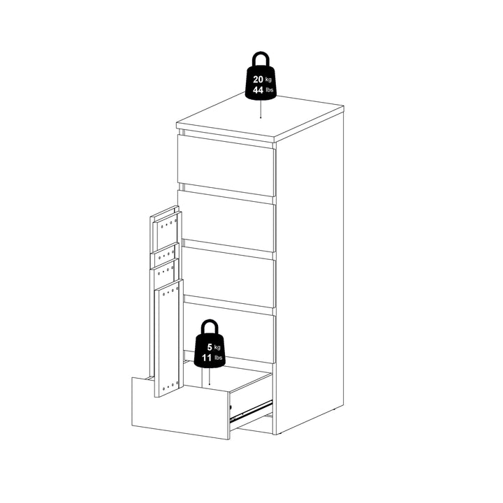 Naia Narrow Chest of 5 Drawers in White