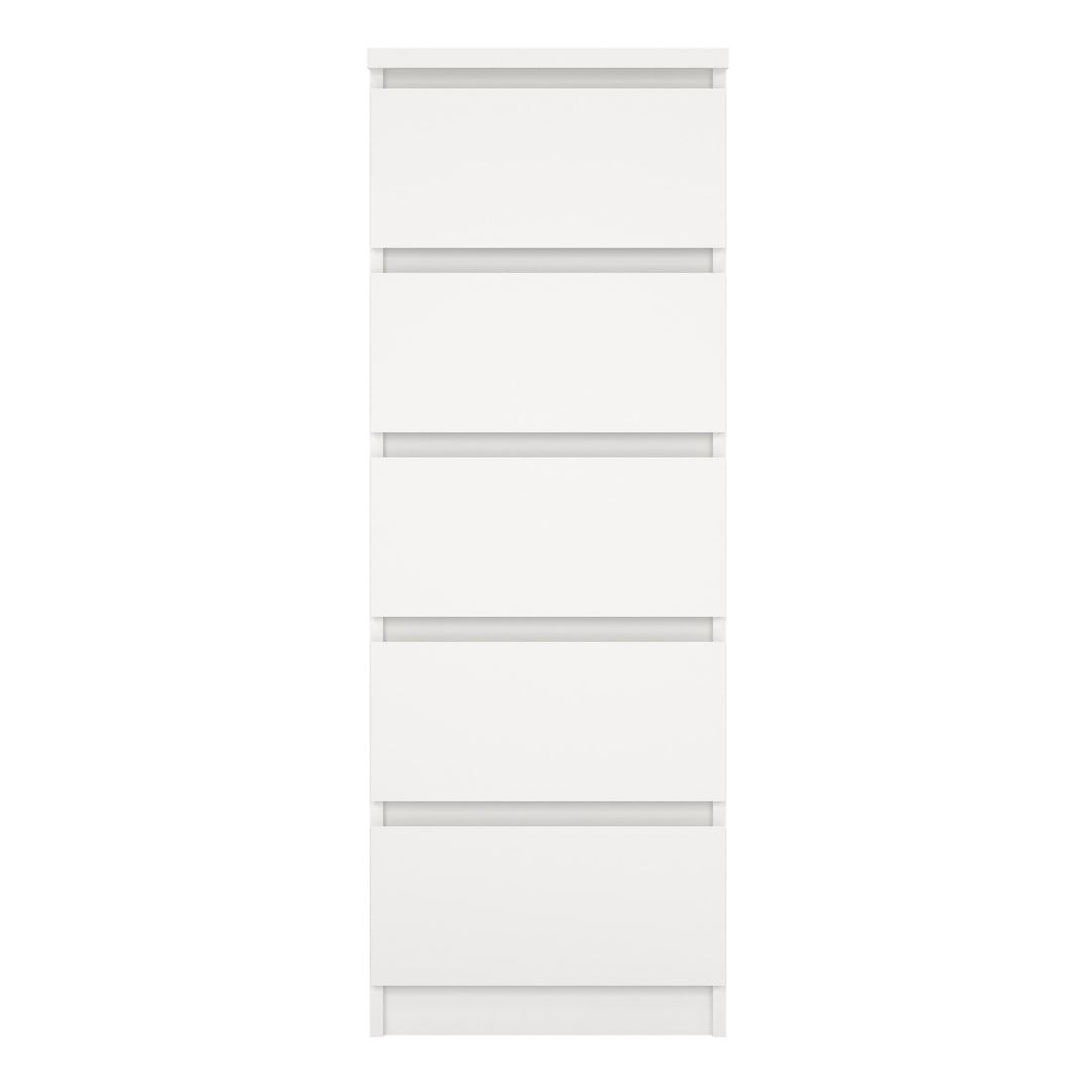 Naia Narrow Chest of 5 Drawers in White