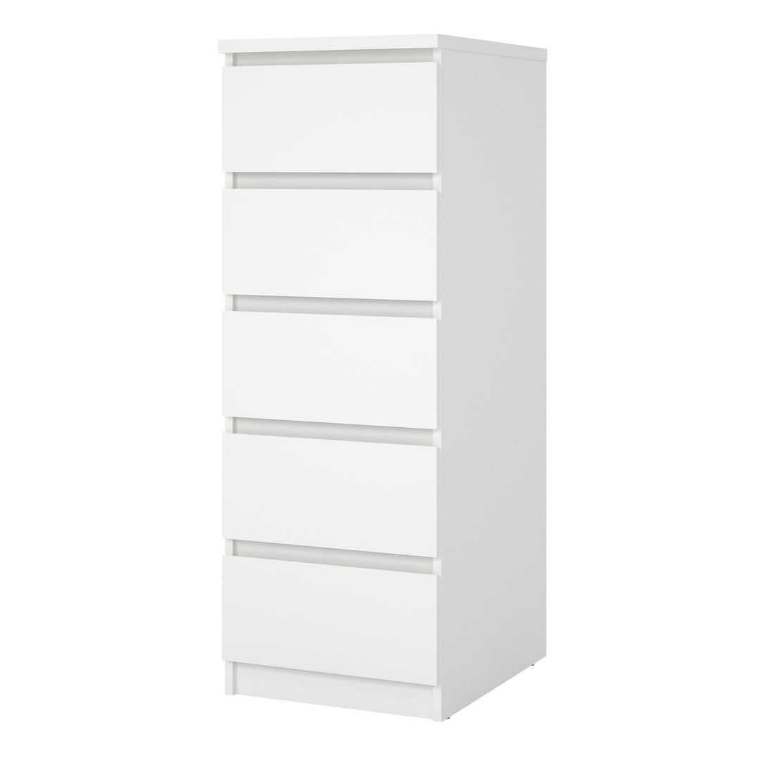 Naia Narrow Chest of 5 Drawers in White