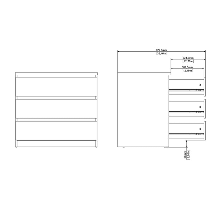 Naia Chest of 3 Drawers in White