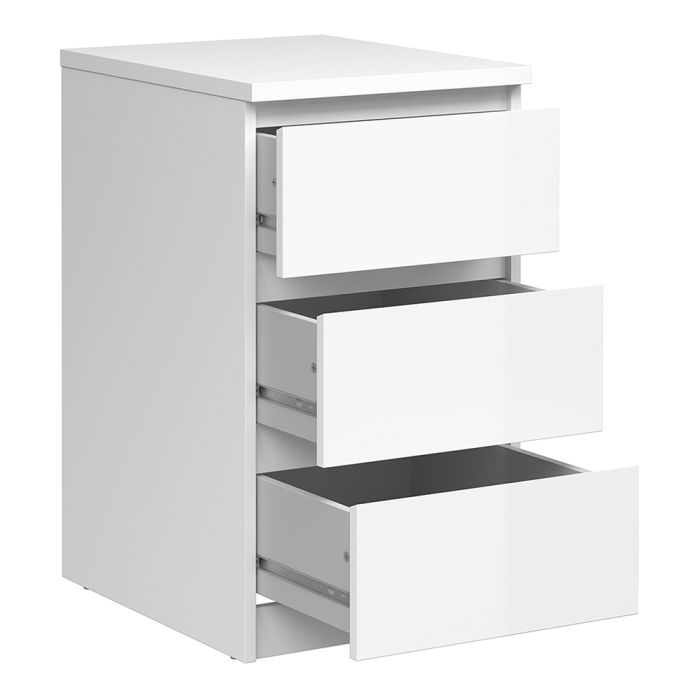 Naia Bedside 3 Drawers in White High Gloss - TidySpaces