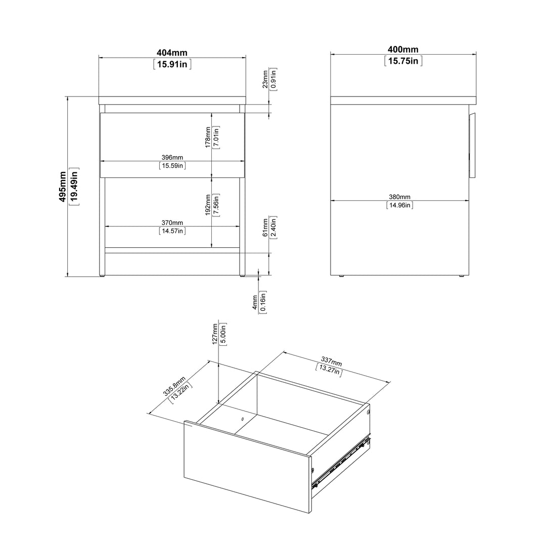 Naia Bedside 1 Drawer 1 Shelf in White