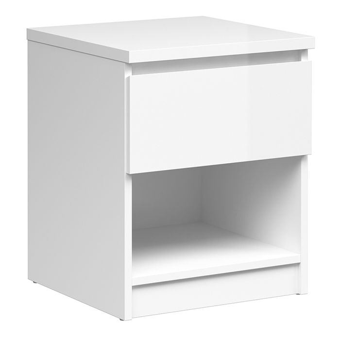 Naia Bedside 1 Drawer 1 Shelf in White High Gloss - TidySpaces