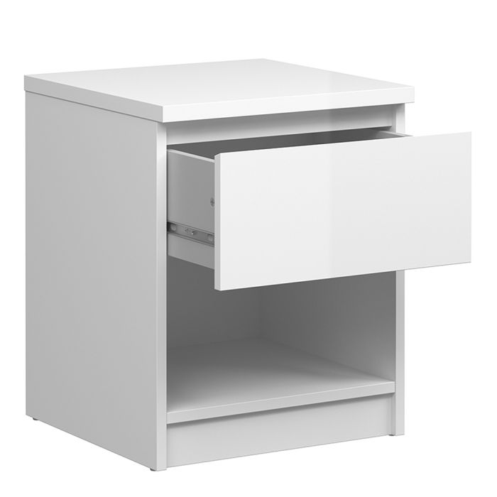 Naia Bedside 1 Drawer 1 Shelf in White High Gloss - TidySpaces