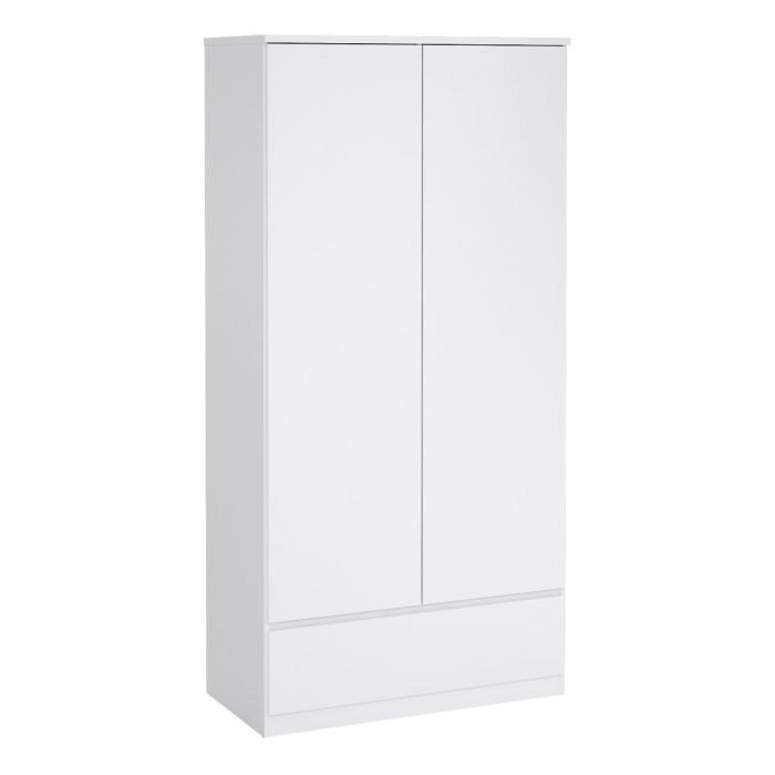 Naia 3 Piece Bundle, Bedside, Chest and 2 Door 1 Drawer Wardrobe in White High Gloss - TidySpaces