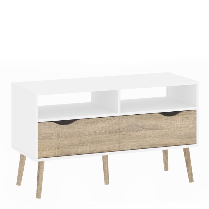 Oslo TV Unit 2 Drawers in White and Oak - TidySpaces