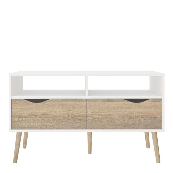 Oslo TV Unit 2 Drawers in White and Oak - TidySpaces