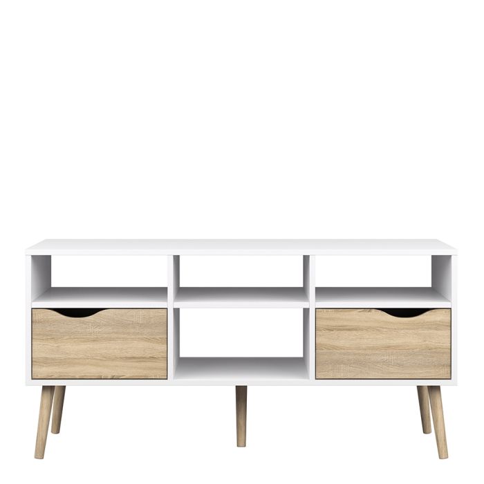 Oslo TV Unit - Wide - 2 Drawers 4 Shelves in White and Oak - TidySpaces