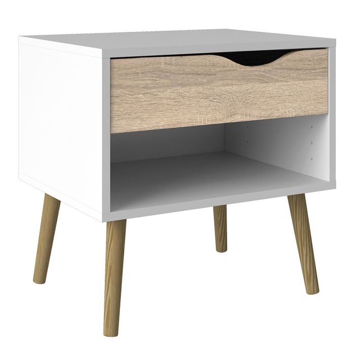 Oslo Bedside 1 Drawer in White and Oak - TidySpaces
