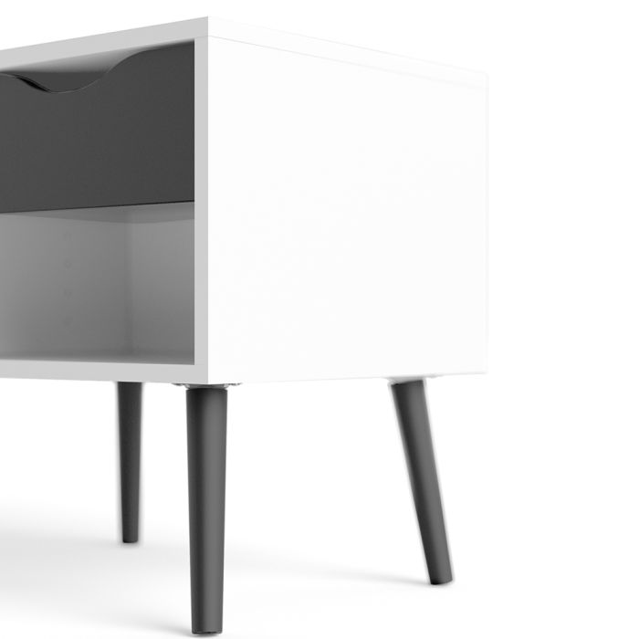 Oslo Bedside 1 Drawer in White and Black Matt - TidySpaces