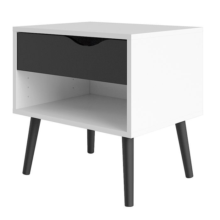 Oslo Bedside 1 Drawer in White and Black Matt - TidySpaces
