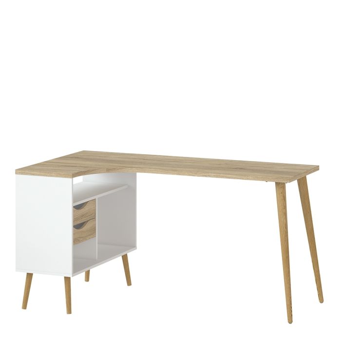 Oslo Desk 2 Drawer in White and Oak - TidySpaces