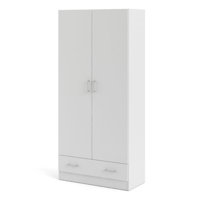 Space Wardrobe with 2 Doors + 1 Drawer in White 1750 - TidySpaces