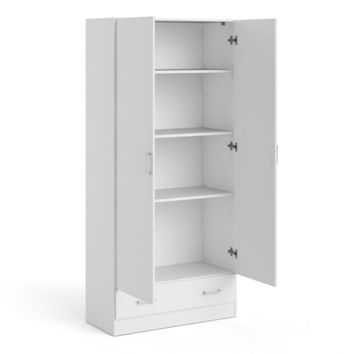 Space Wardrobe with 2 Doors + 1 Drawer in White 1750 - TidySpaces