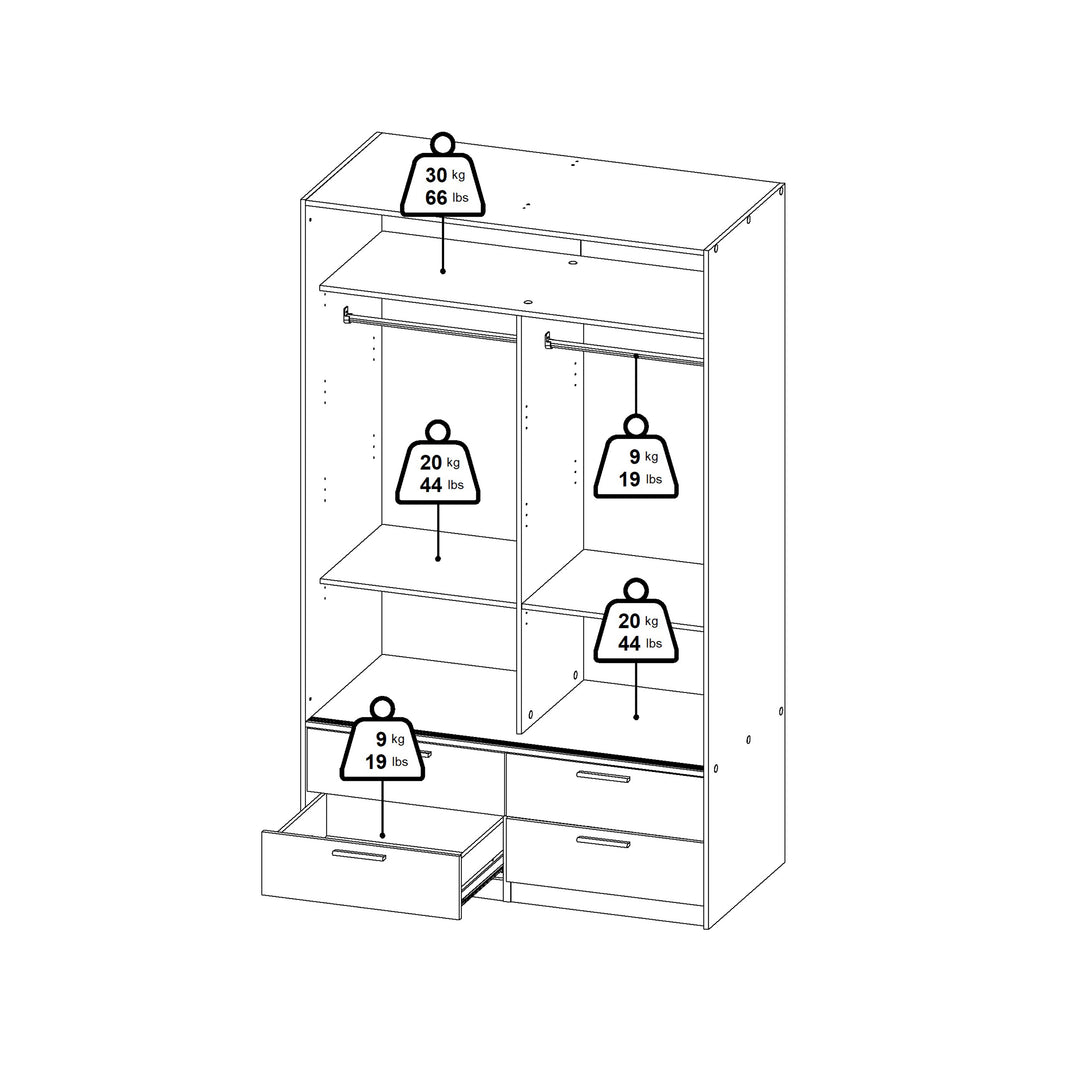 Line Wardrobe with 2 Sliding Doors and 4 Drawers, White