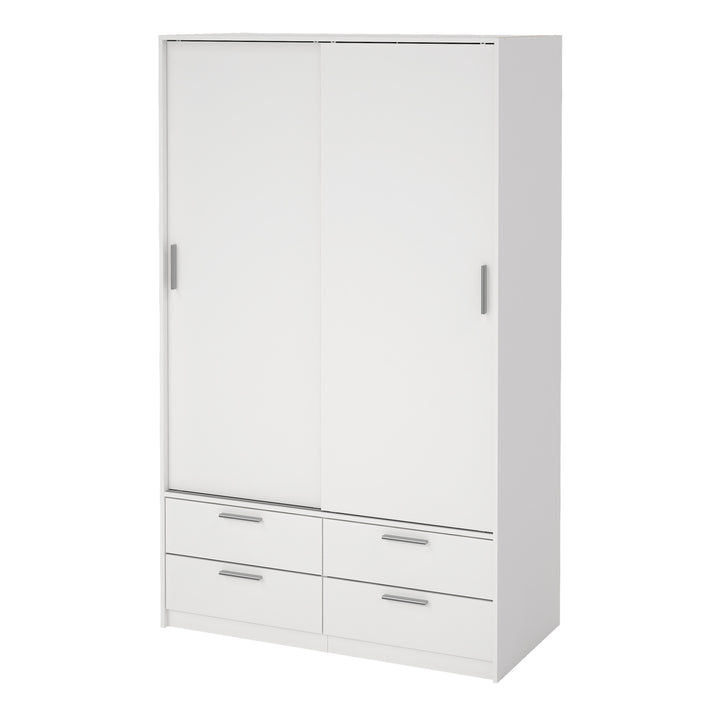 Line Wardrobe with 2 Sliding Doors and 4 Drawers, White