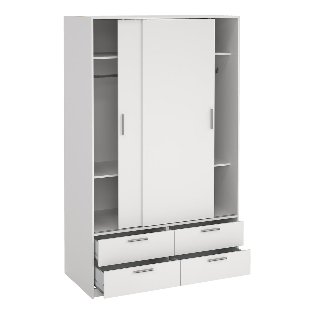 Line Wardrobe with 2 Sliding Doors and 4 Drawers, White