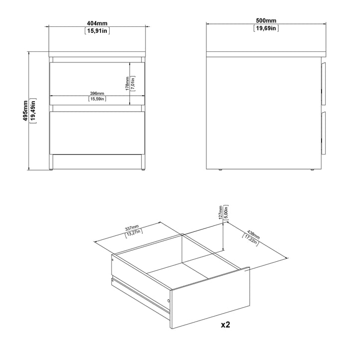 Naia Bedside 2 drawers in Cashmere Jackson Hickory