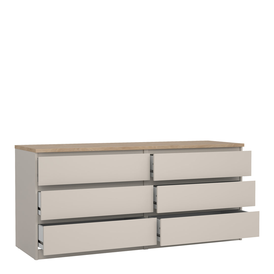 Naia Wide Chest of 6 Drawers (3+3) in Cashmere Jackson Hickory