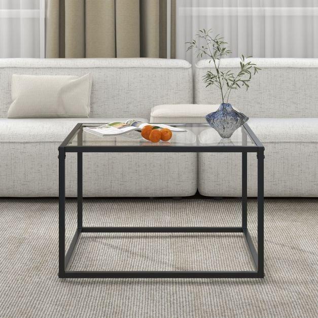 70 CM Modern Square Coffee Table with Metal Frame Transparent - TidySpaces