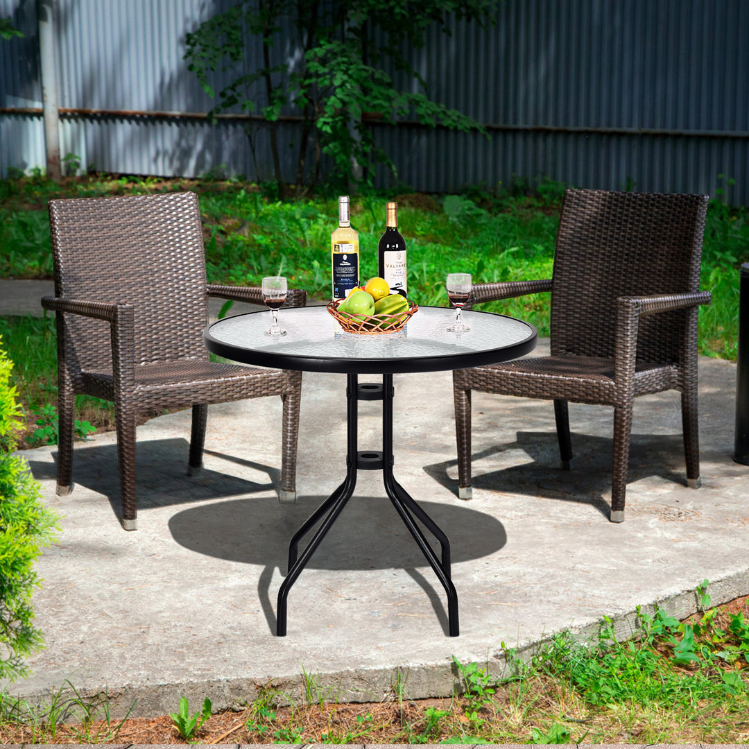 70 cm Patio Table with Tempered Glass Tabletop and Sturdy Metal Legs