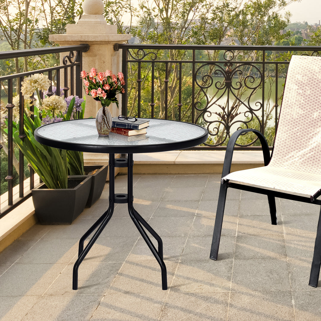 70 cm Patio Table with Tempered Glass Tabletop and Sturdy Metal Legs