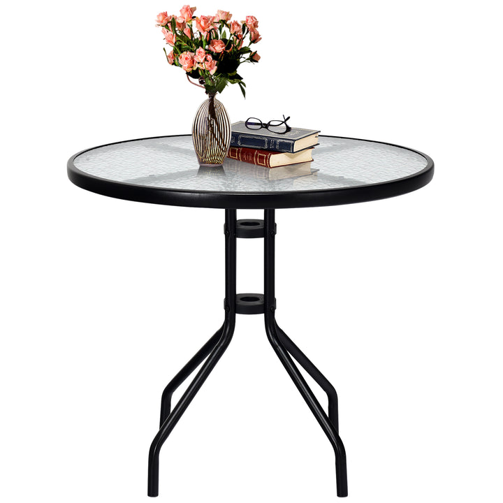 70 cm Patio Table with Tempered Glass Tabletop and Sturdy Metal Legs