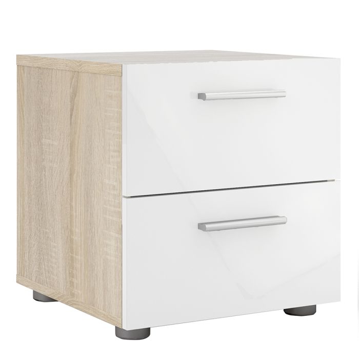 Pepe Bedside 2 Drawers in Oak with White High Gloss - TidySpaces