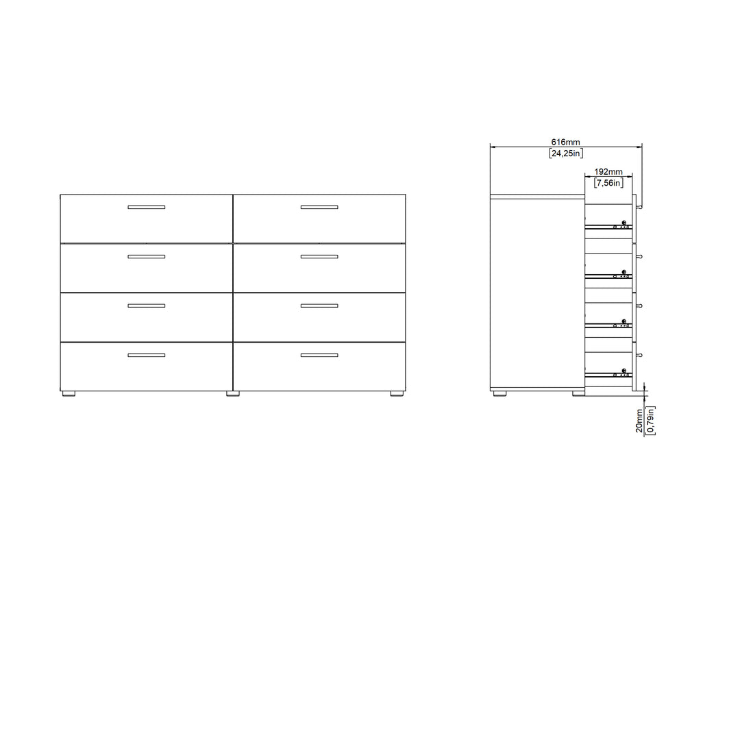 Pepe Wide Chest of 8 Drawers (4+4) in Walnut - TidySpaces