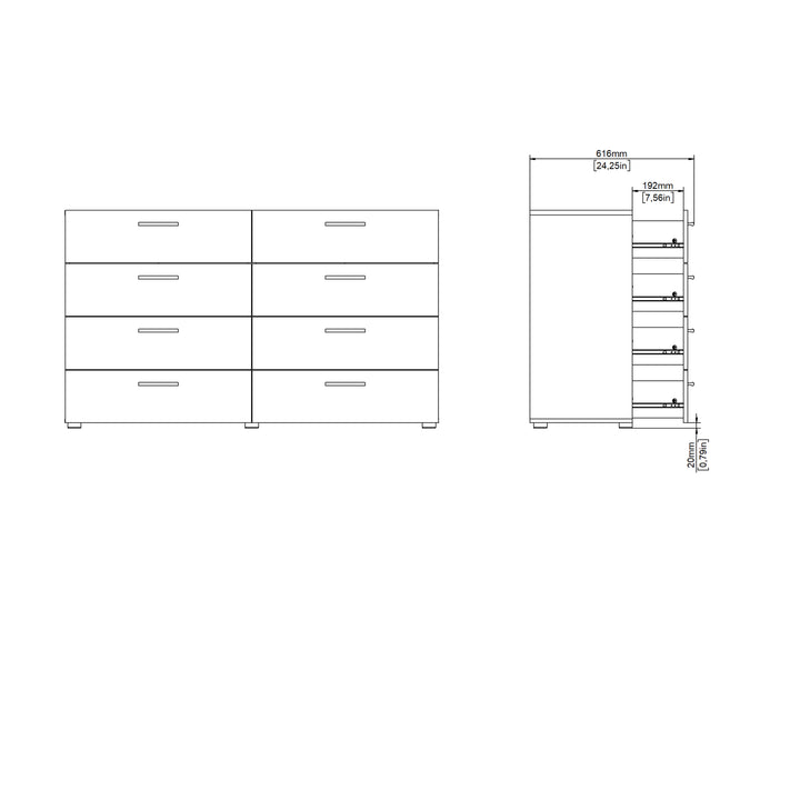 Pepe Wide Chest of 8 Drawers (4+4) in Walnut - TidySpaces