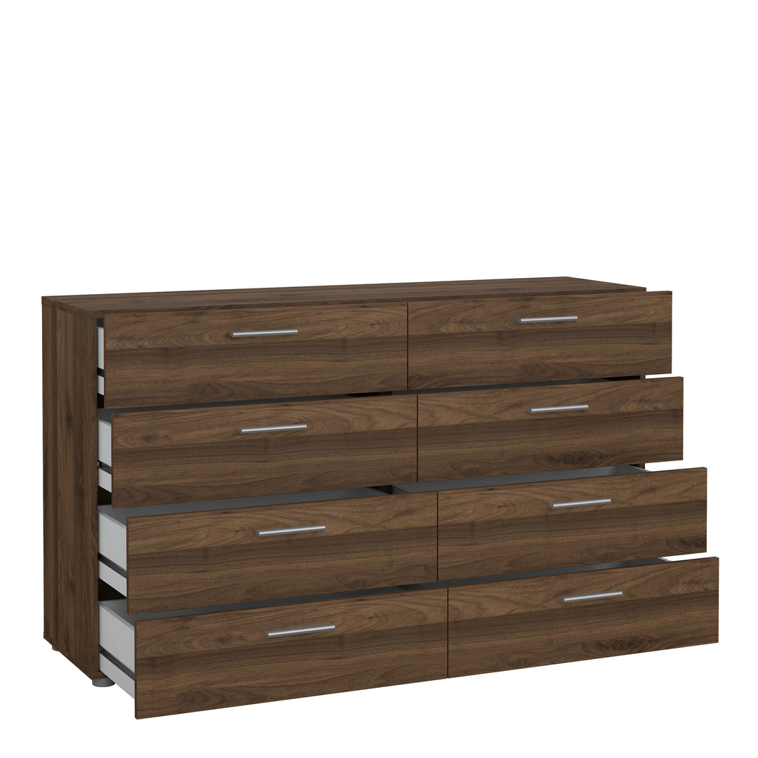 Pepe Wide Chest of 8 Drawers (4+4) in Walnut - TidySpaces