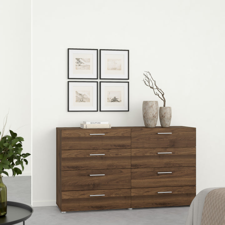 Pepe Wide Chest of 8 Drawers (4+4) in Walnut - TidySpaces