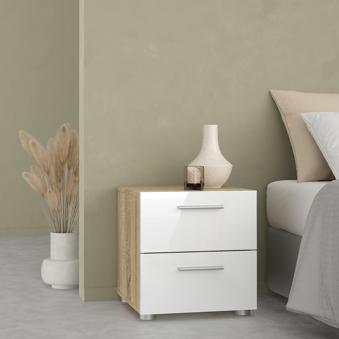 Pepe Bedside 2 Drawers in Oak structure/White High Gloss - TidySpaces
