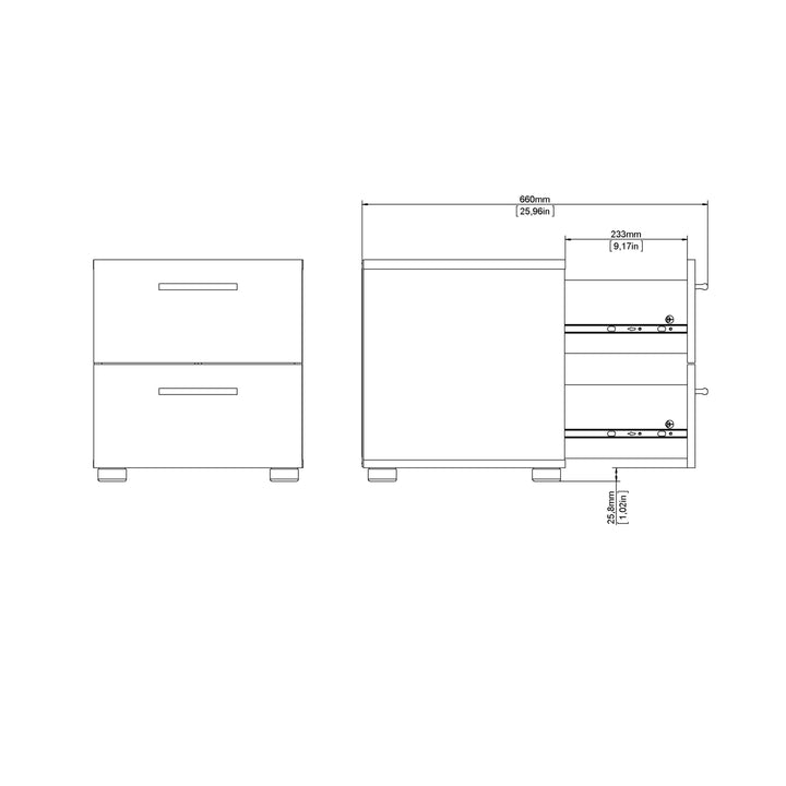 Pepe Bedside 2 Drawers in Oak structure/White High Gloss - TidySpaces