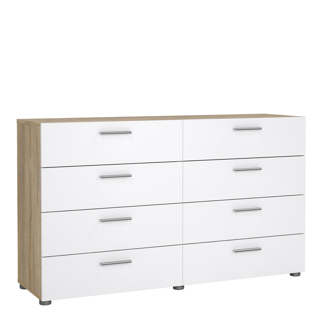 Pepe Wide Chest of 8 Drawers (4+4) in Oak structure/White High Gloss - TidySpaces