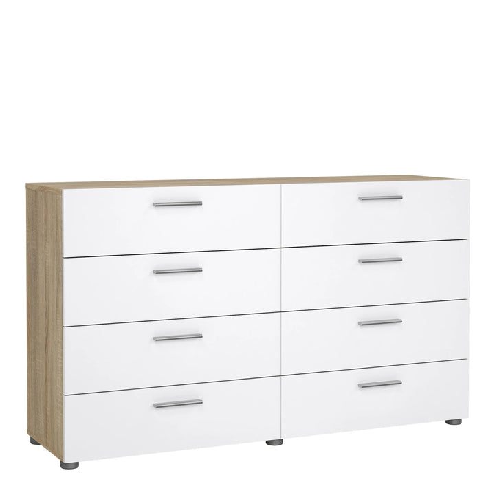 Pepe Wide Chest of 8 Drawers (4+4) in Oak structure/White High Gloss - TidySpaces