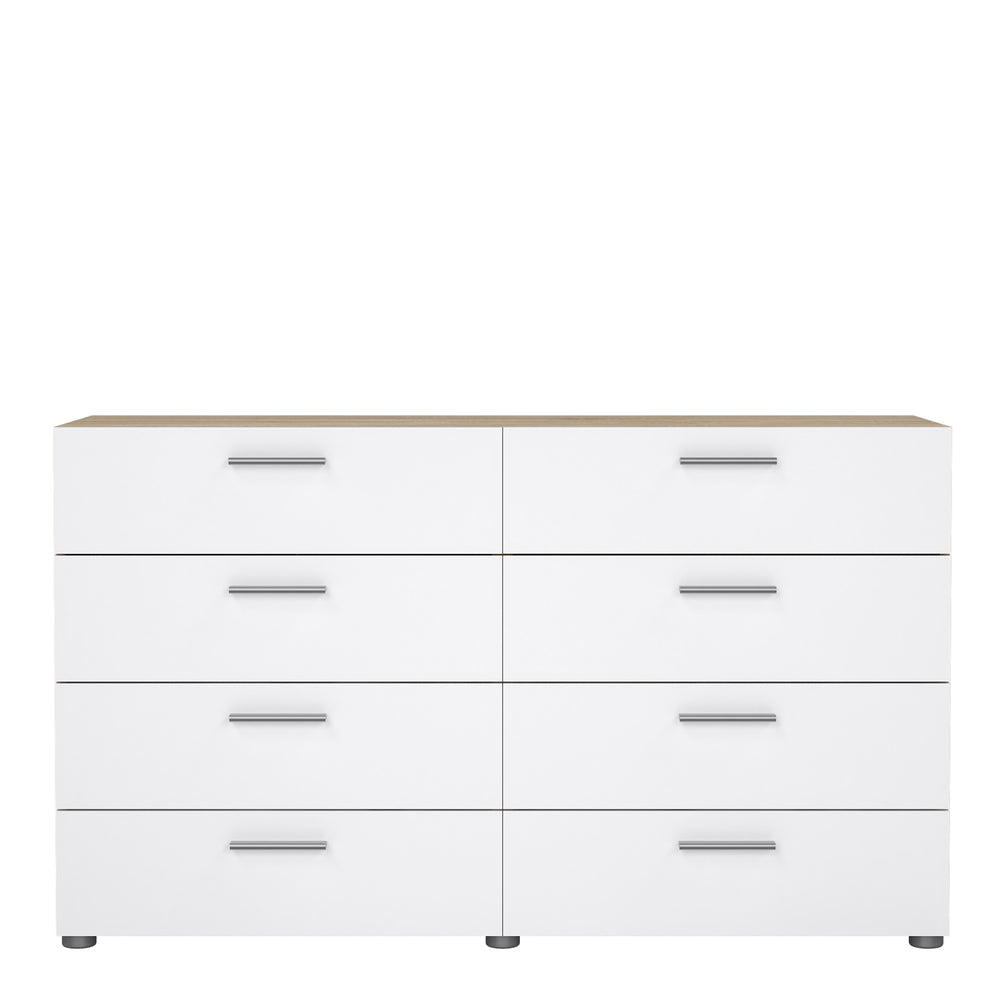Pepe Wide Chest of 8 Drawers (4+4) in Oak structure/White High Gloss - TidySpaces