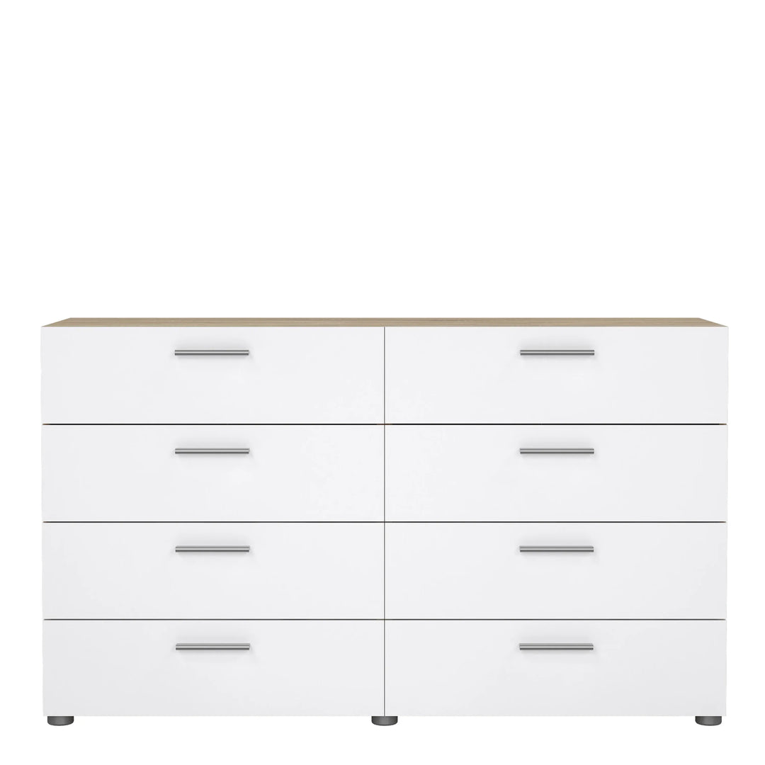 Pepe Wide Chest of 8 Drawers (4+4) in Oak structure/White High Gloss - TidySpaces