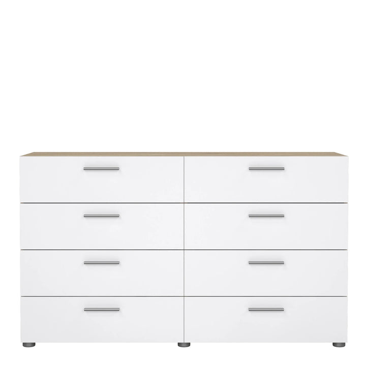 Pepe Wide Chest of 8 Drawers (4+4) in Oak structure/White High Gloss - TidySpaces
