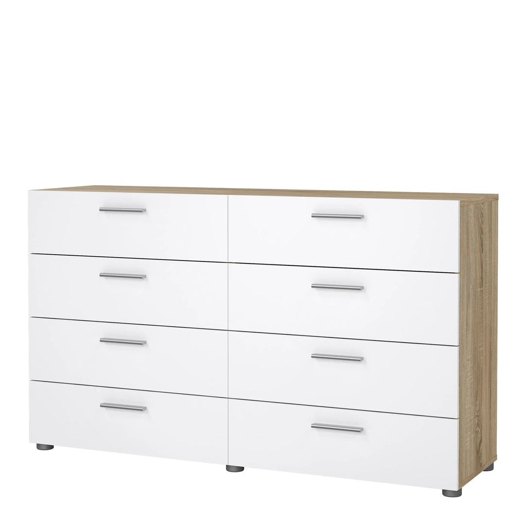 Pepe Wide Chest of 8 Drawers (4+4) in Oak structure/White High Gloss - TidySpaces
