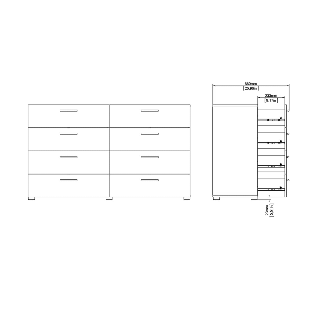 Pepe Wide Chest of 8 Drawers (4+4) in Oak structure/White High Gloss - TidySpaces