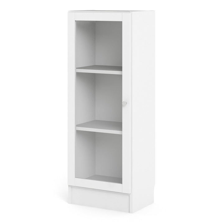 Basic Low Narrow Display Cabinet in White (2 Shelves) with Glass White Door