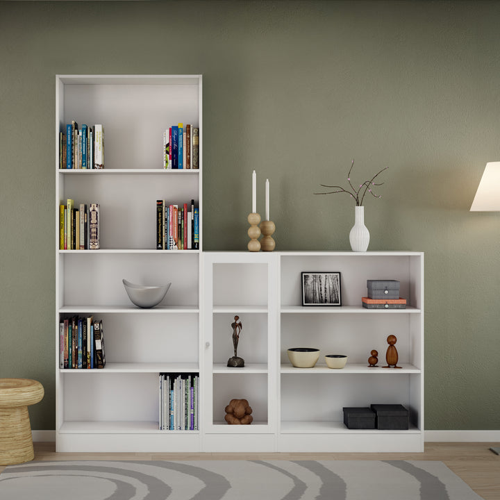 Basic Low Narrow Display Cabinet in White (2 Shelves) with Glass White Door