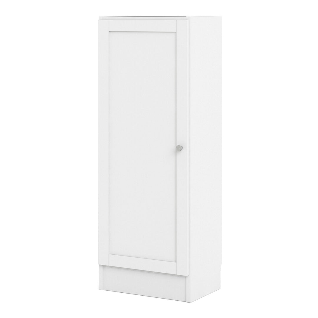Basic Low Narrow Storage Cabinet in White (2 Shelves) with White Door