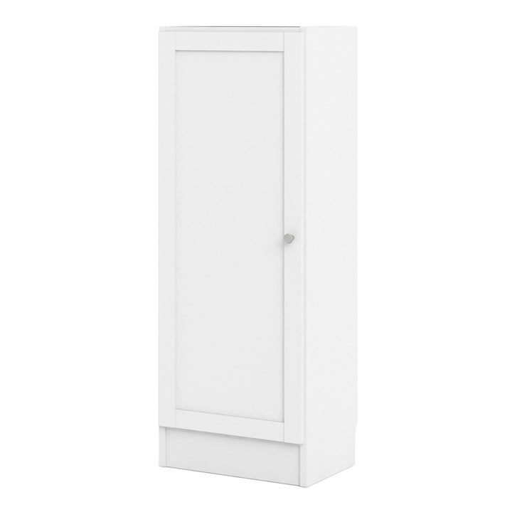 Basic Low Narrow Storage Cabinet in White (2 Shelves) with White Door