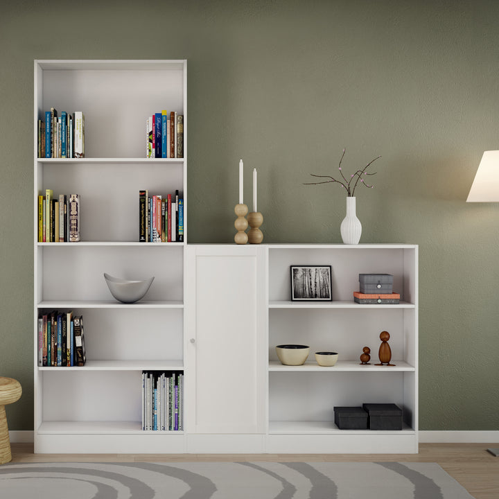Basic Low Narrow Storage Cabinet in White (2 Shelves) with White Door